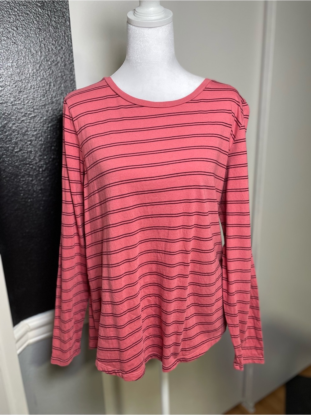 Old Navy Coral Pink Striped Long-Sleeve Tee